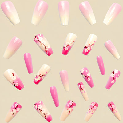24 Piece Medium Long Fake Nails with Peach Flower Design - Smarsty