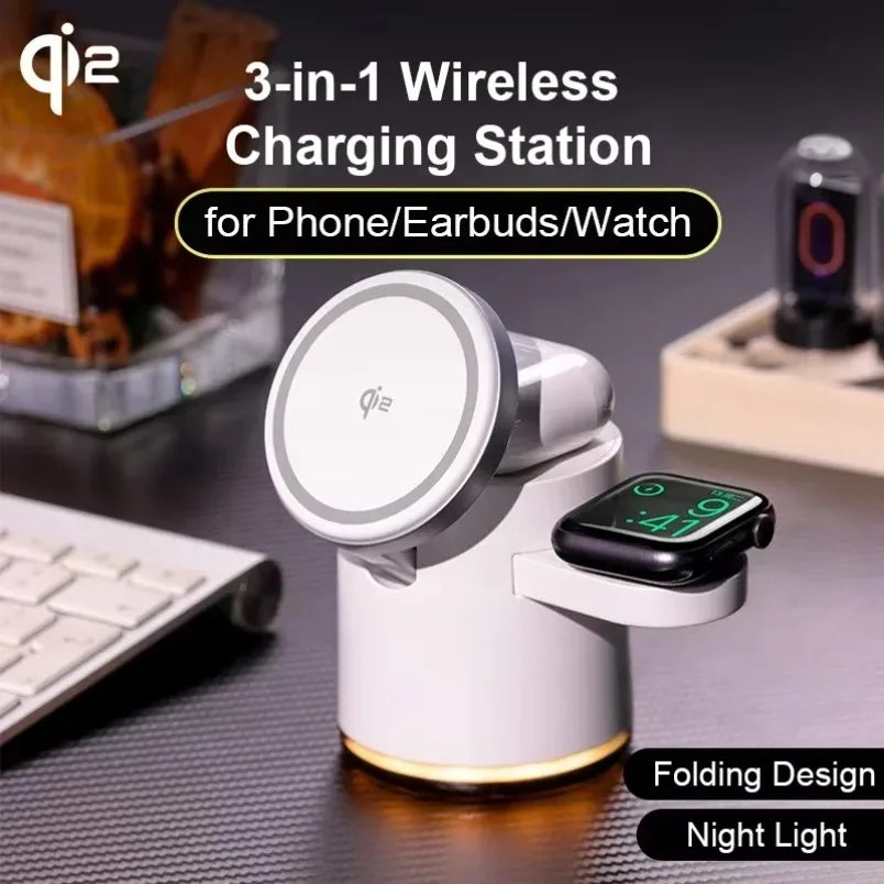 Qi2 3 In 1 Wireless Charger Station With Night Lamp - Smarsty