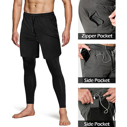 Men's Sport Pants 2 in1 Training Athletic Tracksuits Sportswear Workout Male Jogging Trousers Gym Fitness Running Pants Men - Smarsty