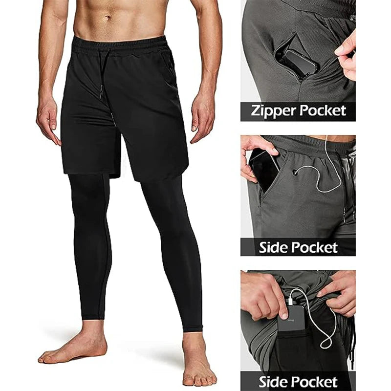 Men's Sport Pants 2 in1 Training Athletic Tracksuits Sportswear Workout Male Jogging Trousers Gym Fitness Running Pants Men - Smarsty