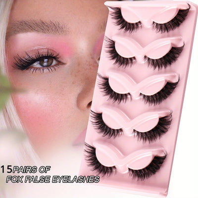 3Boxes(15Pairs) Cat Eye Lashes Fake Eyelashes Natural long Manga Lashes Winged End Eye Elongated Eyelashes Fake Lashes Makeup - Smarsty