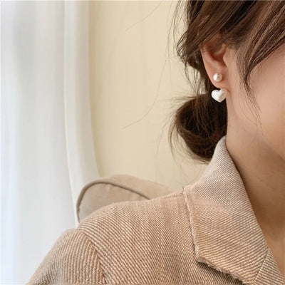 Pearl Stud Earrings Heart Design Elegant Wedding Gift - Smarsty
