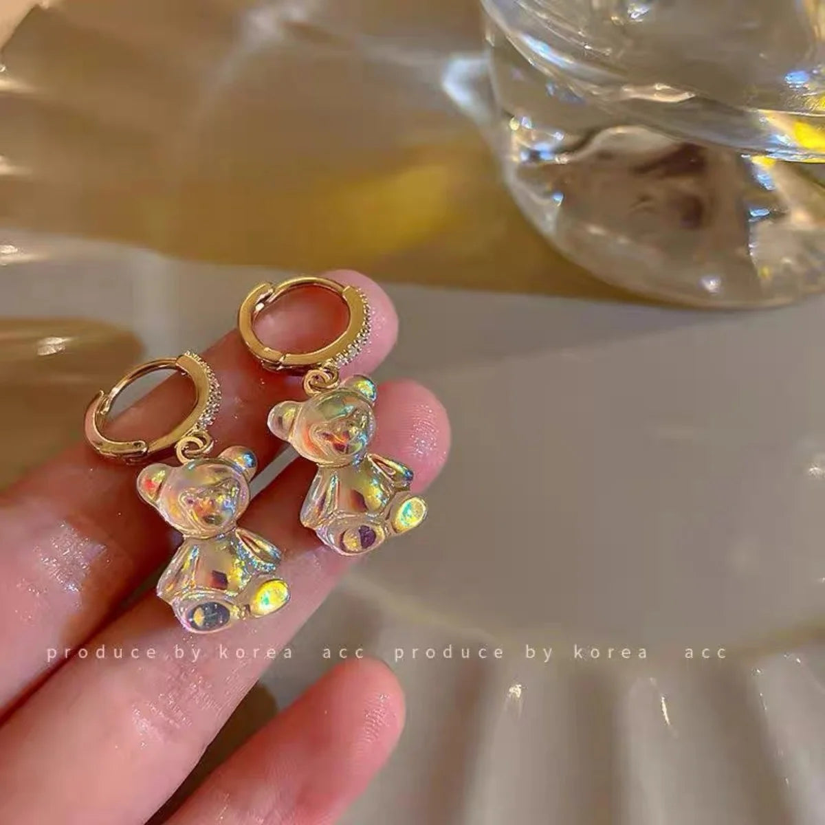 Cute Bear Drop Earrings for Women with Shiny Zircon Finish - Smarsty