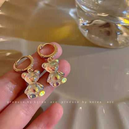 Cute Bear Drop Earrings for Women with Shiny Zircon Finish - Smarsty