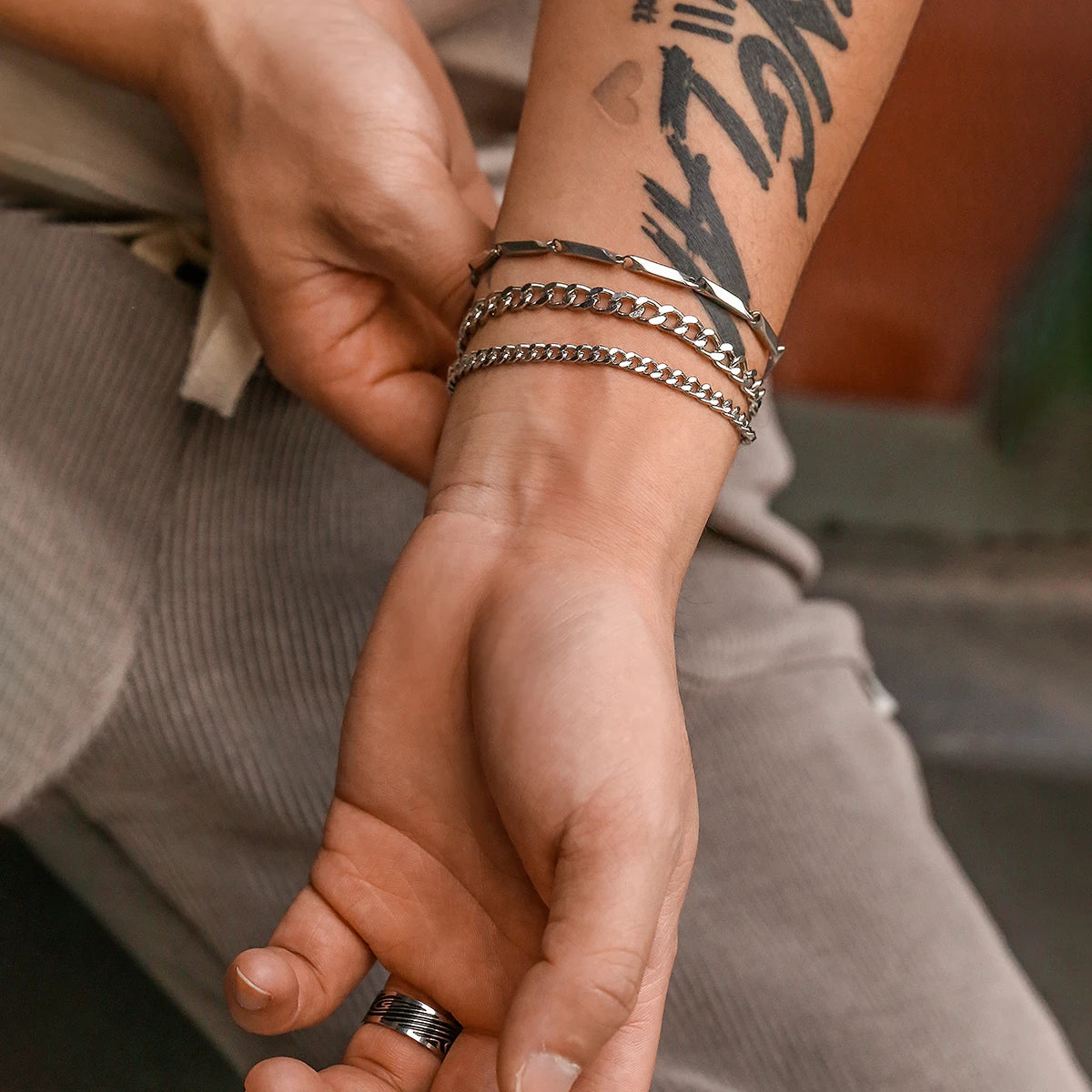 Stainless Steel Cuban Chain Bracelet Set for Men - Smarsty
