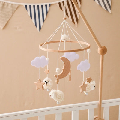 Baby Crib Mobile Bed Bell Rattle Toys Wooden Crochet Stars Pendant Bed Bell Toys Newborn Comfort Crib Bracket Hanging Toys Gifts by Smarsty