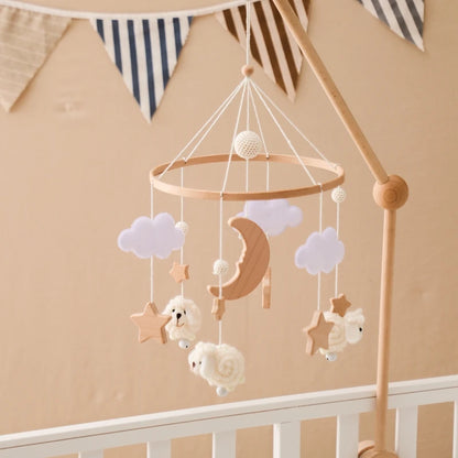 Baby Crib Mobile Bed Bell Rattle Toys Wooden Crochet Stars Pendant Bed Bell Toys Newborn Comfort Crib Bracket Hanging Toys Gifts