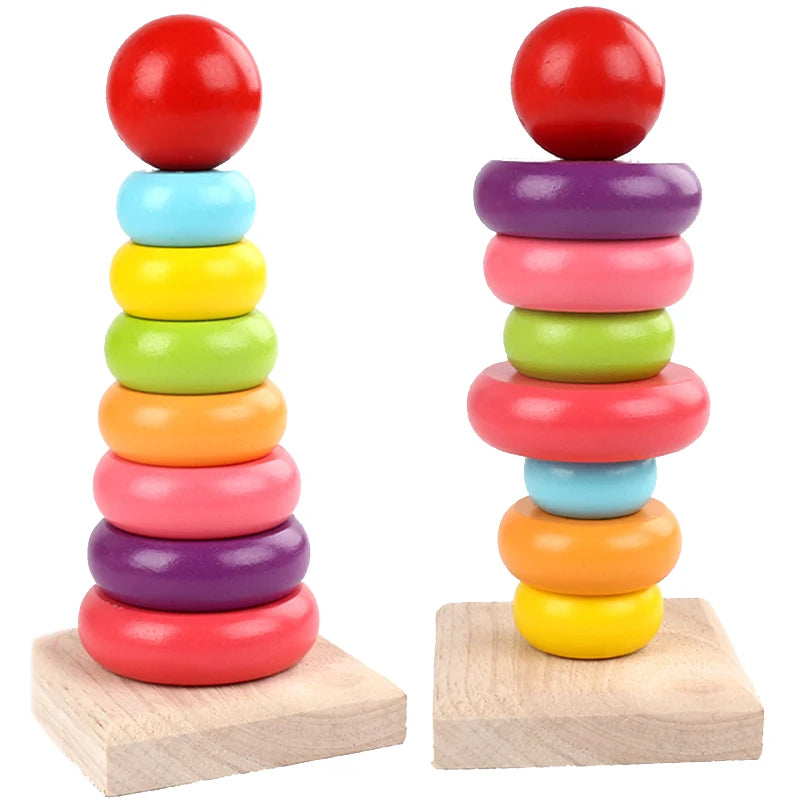 Wooden Rainbow Tower Children Educational Montessori Toys Childhood Learning Kids Colorful Wood Blocks for Christmas Gift TMZ