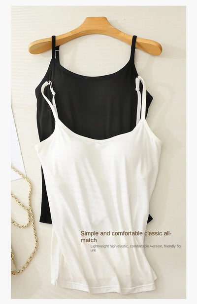 M-3XL For 35-85kg Modal Plus Size Camisole Tank Top With Fixed Cup Women's Chest Padded Outer Wear Bottoming Underwear Wear-Free - Smarsty