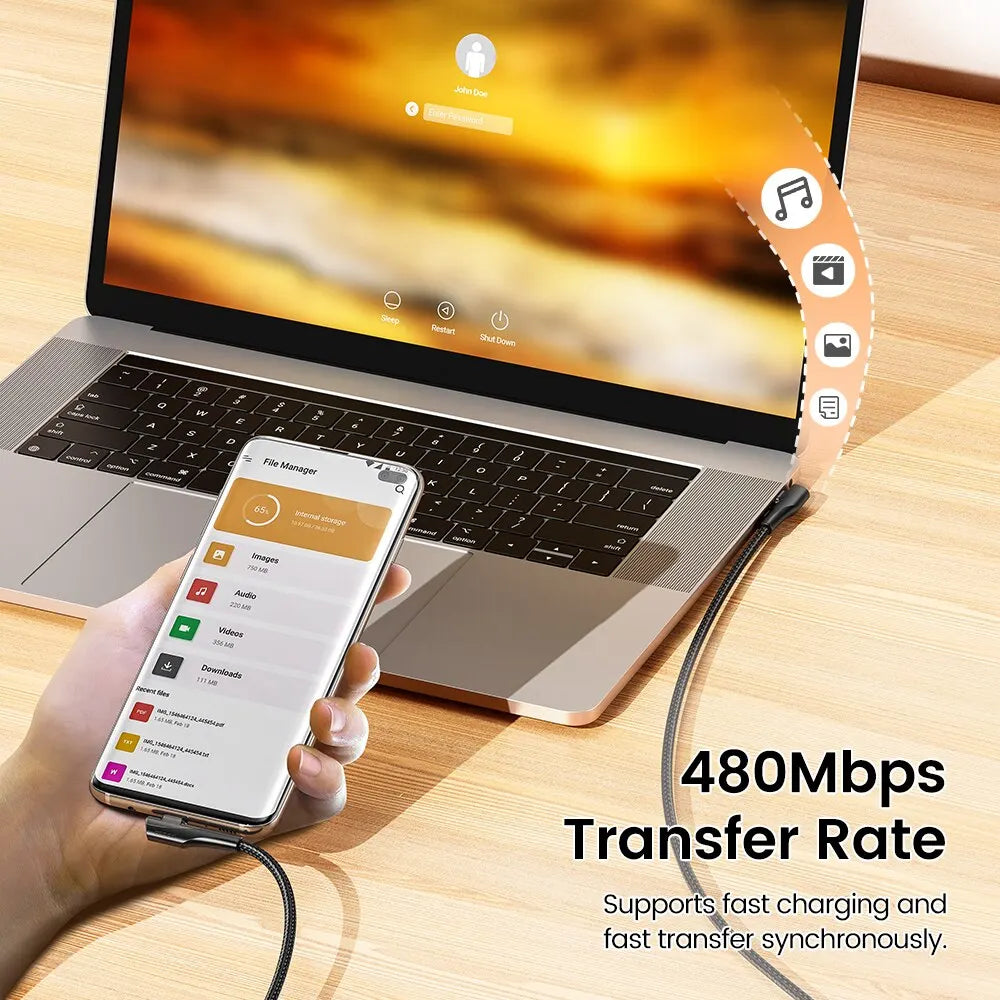 Toocki PD 60W 100W USB Type C Cable 90 Degree Dual Elbow Data Cord For iPhone 15 Xiaomi Samsung S23 Realme 5A Fast Charging Wire - Smarsty
