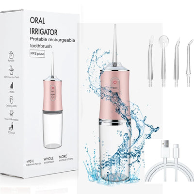 USB Portable Oral Irrigator Water Flosser Dental Water Jet Tools Pick Cleaning Teeth 200ML 4 Nozzles Mouth Oral Cleaning Agents - Smarsty