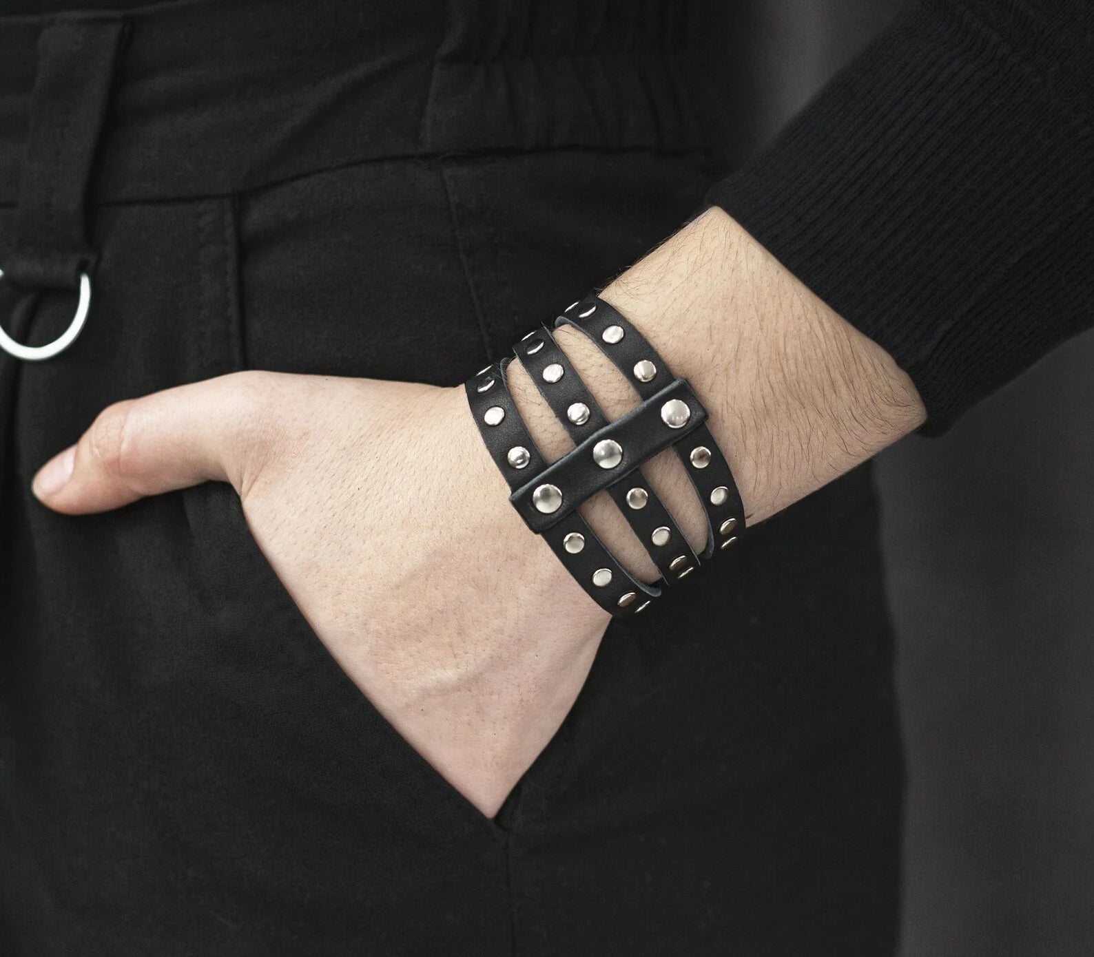 Vintage Leather Cuff Bracelet Adjustable Punk Wristband - Smarsty