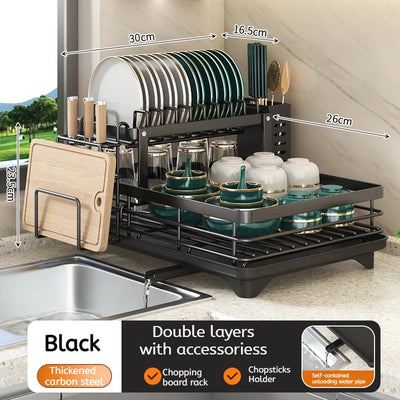 Stainless Steel Dish Drying Rack Adjustable Kitchen Plates Organizer with Drainboard Over Sink Plate Drainer Storage Organizer by Smarsty