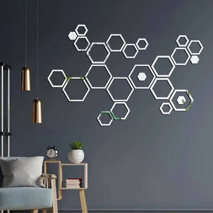 24pcs 3D Hexagonal Mirror Wall Stickers for Home Decor - Smarsty