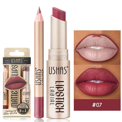 USHAS 12 Color Lip Liner and Lipstick Set Long Lasting Matte Finish - Smarsty