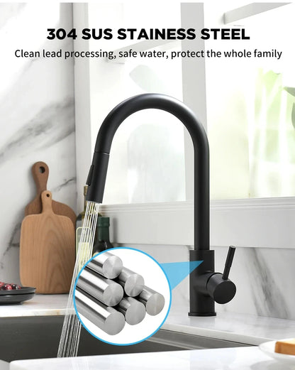 Stainless Steel Pull-Out Kitchen Faucet with Hot and Cold Water - Smarsty