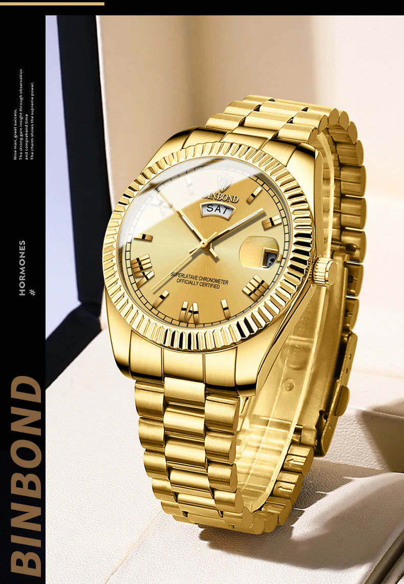 BINBOND Men's Classic Waterproof Quartz Watch with Luminous Dial - Smarsty