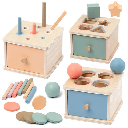 Wooden Color Shape Sorting Toys Drawer Box Busy Board Matching Game Fine Motor Sensory Toys Montessori Learning For Baby Gifts - Smarsty