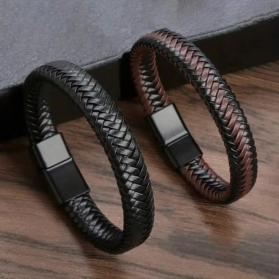 Retro Mens Leather Open Bangle Adjustable Sports Bracelet - Smarsty