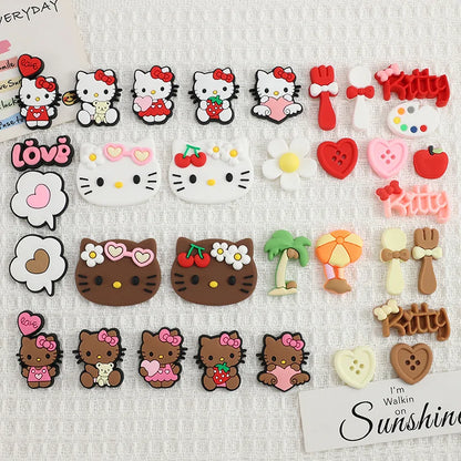 Beach Style Tropical Tan Hello Kitty Shoe Charms Set For DIY Clogs Sandals Decoration KT Cat PVC Material Design Christmas Gifts