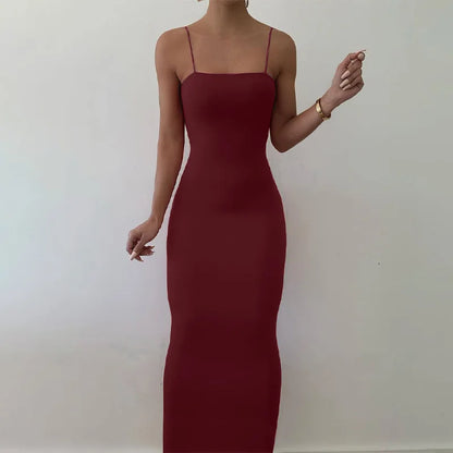 Summer Black Sexy Dress Women Streetwear Sleeveless Backless Solid Spaghetti Strap Bodycon Casual Clubwear Elegant Party Dresses - Smarsty