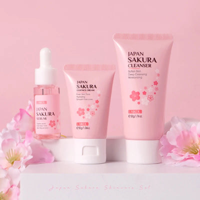 LAIKOU Japan Sakura Skincare Set Moisturizing Anti-Aging Kit Wrinkle Smoothing Radiance Boosting Facial Kit Gift Set - Smarsty