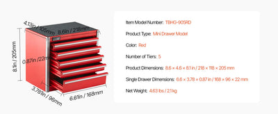 SucceBuy 5-Drawer 8.6in Metal Tool Box Red/Black Portable Small Tool Chest with PP Feet Pads for Garage Workshop Tools Storage - Smarsty