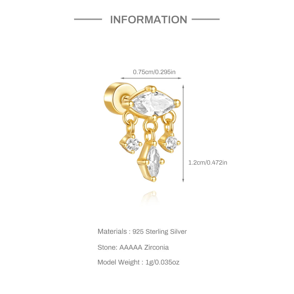 925 Silver Star Moon Zircon Stud Earrings Hypoallergenic - Smarsty