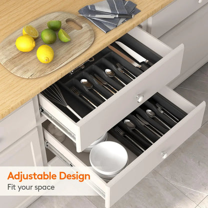 Adjustable Kitchen Storage Organizer Tray – Plastic Multifunctional Drawer Organizer for Kitchen Counter Utensils