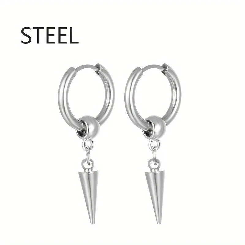 Fashion Stainless Steel Cone Pendant Earrings for Men - Smarsty