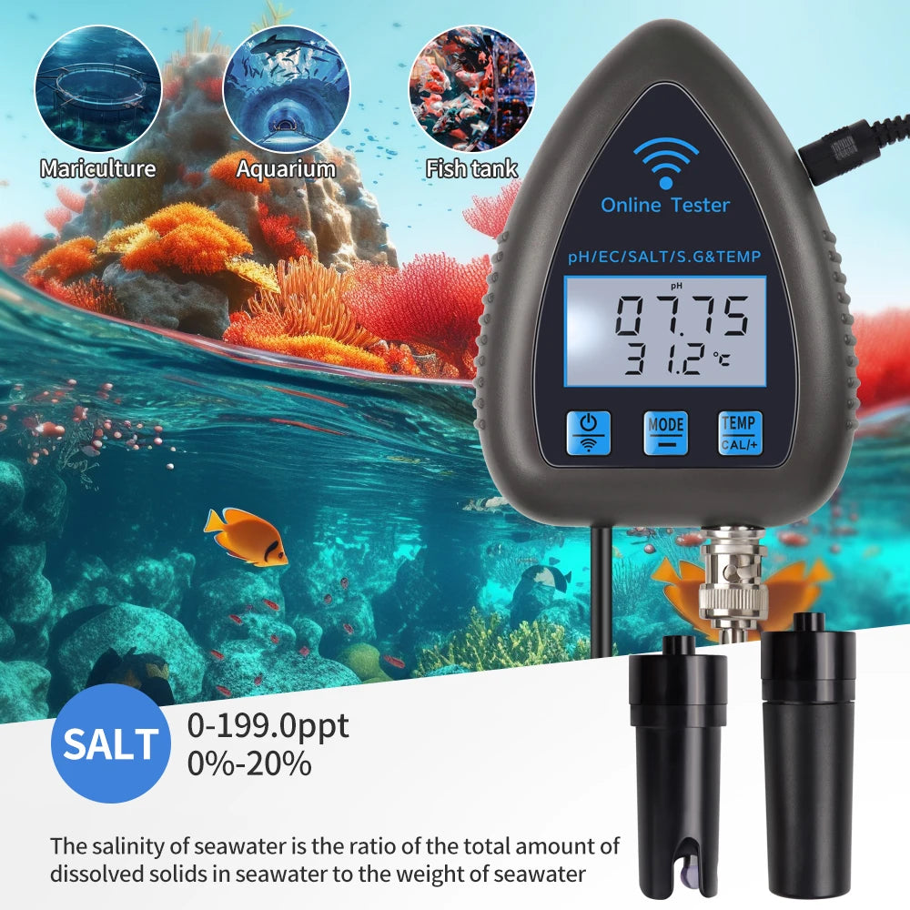 Tuya WiFi 5 in 1 Water Quality Monitor for Aquariums - Smarsty