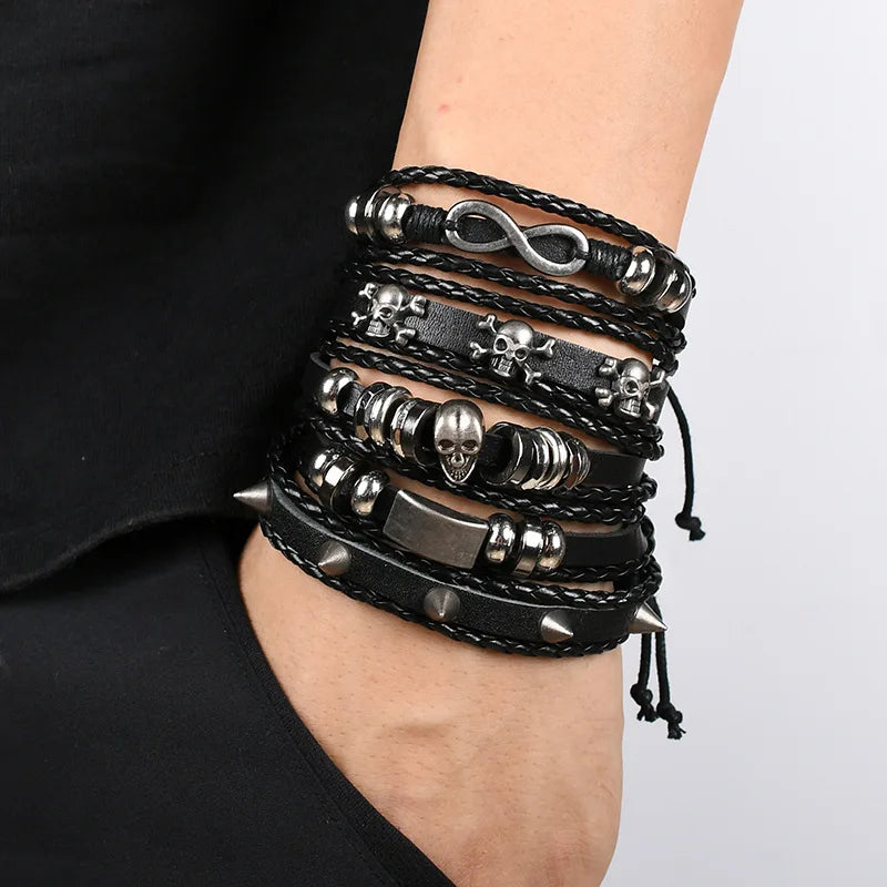 Viking Leather Bracelet For Men Adjustable Skull Design - Smarsty