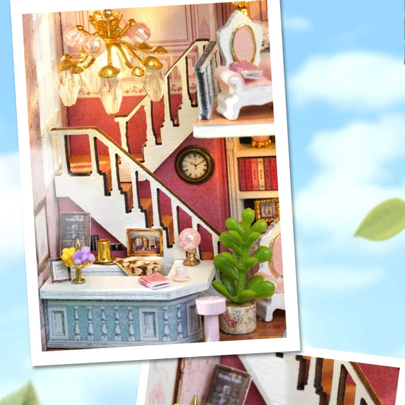 Diy Mini Wooden Dollhouse With Furniture Light Doll House Casa Assembly Model Pink Princess Villa Architecture Kit Toys Birthday by Smarsty