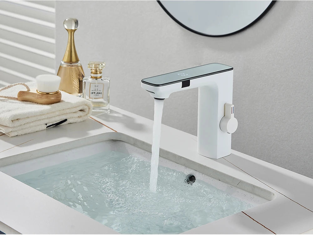 White Smart Sensor Basin Faucet with Digital Display - Smarsty