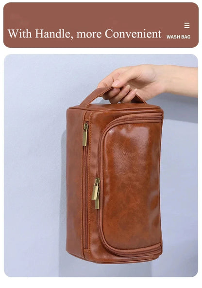 Leather Toiletry Bag for Men Women Dopp Kit Mens Hanging Toiletry Bag Travel Toiletry Bag for Traveling Large Cosmetic Bag for T - Smarsty