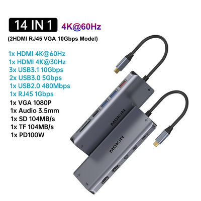 USB C Hub 4K 60Hz HDMI DisplayPort Ethernet PD 100W - Smarsty