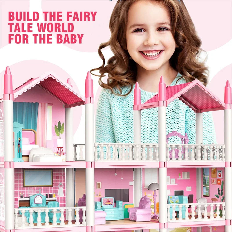 Girl Doll House Toy Children Pretend Play Dollhouse Villa Patchwork Dream Furniture Home Doll House for Kids Christmas Toy Gifts by Smarsty