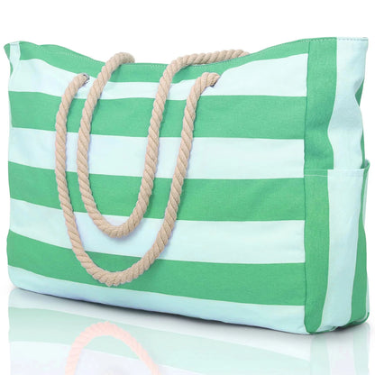 Waterproof Beach Bag Foldable Striped Zipper Outdoor Tote - Smarsty