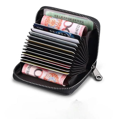 Multi Slot Card Holder Vintage Small Wallet Women Men Business Bank Credit Card Bag Male Coin Pouch Solid Leather Zipper Wallet - Smarsty