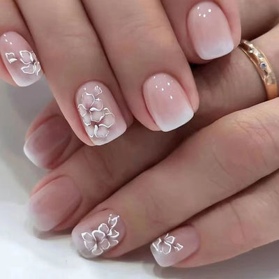 24 Piece Short Square Fake Nails with French Tips - Smarsty