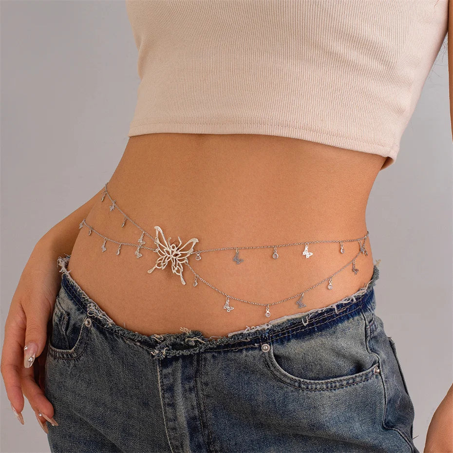 Boho Butterfly Waist Chain with Crystal Tassels - Smarsty