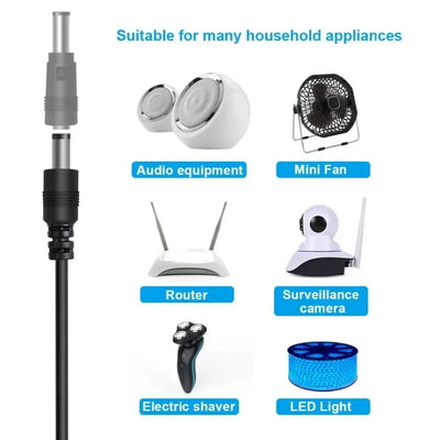 Universal Power Cable USB to DC 5.5 * 2.1mm Jack 5V Charging Cord with 8 Selectable Connector Tips for CCTV Cameras TV Box - Smarsty