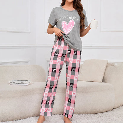 Women's Short Sleeve Crew Neck Top With Shorts And Pants 3 Piece Loungewear Sleepwear Lounge Sets Nighty Print Casual Pajama Set - Smarsty