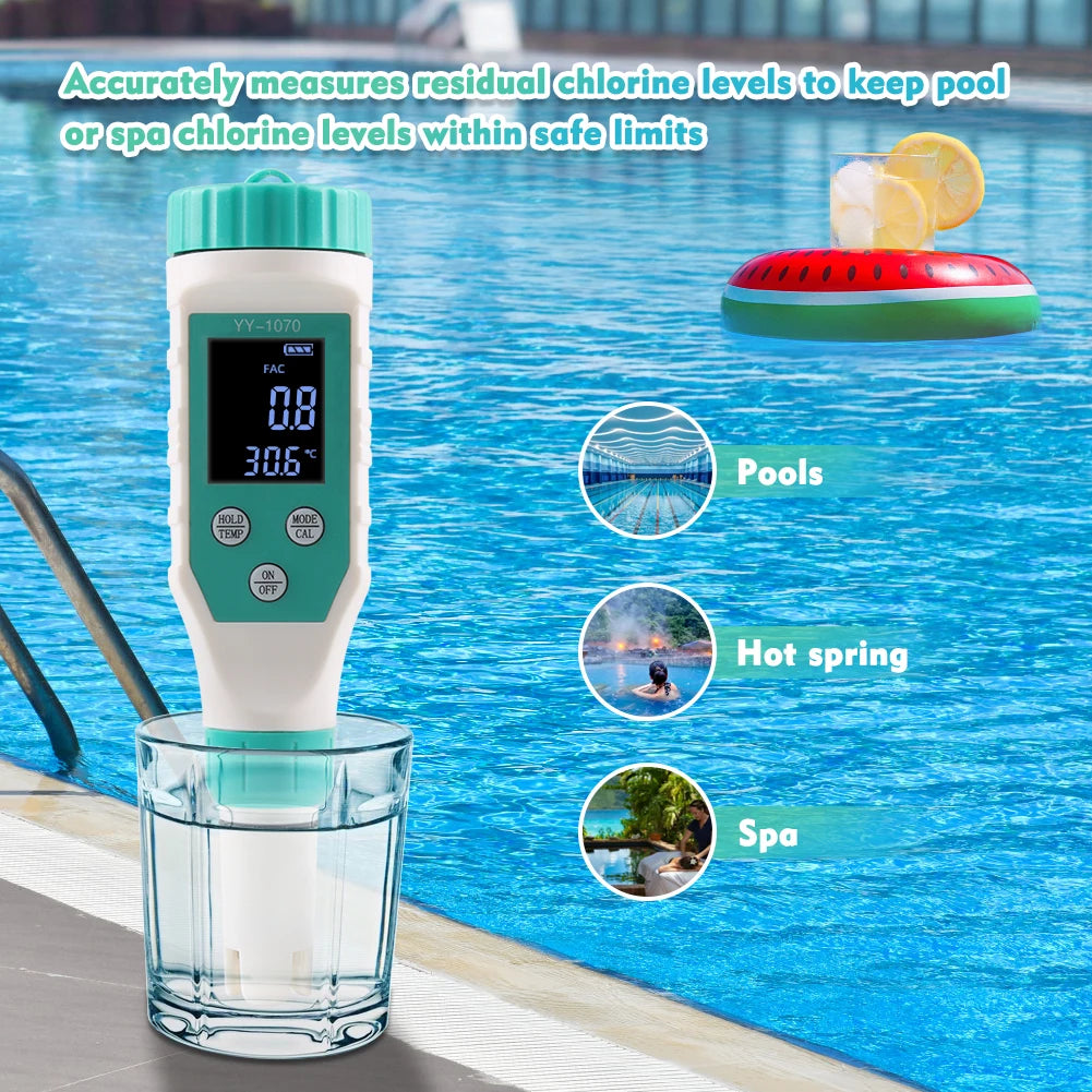 Digital Chlorine PH Tester 7 in 1 Water Quality Analyzer - Smarsty