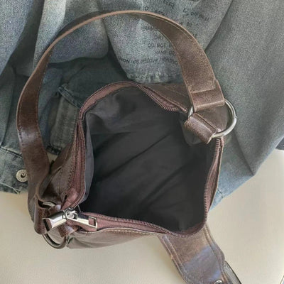 Vintage Leather Shoulder Mini Bag Y2K Wasteland Style - Smarsty