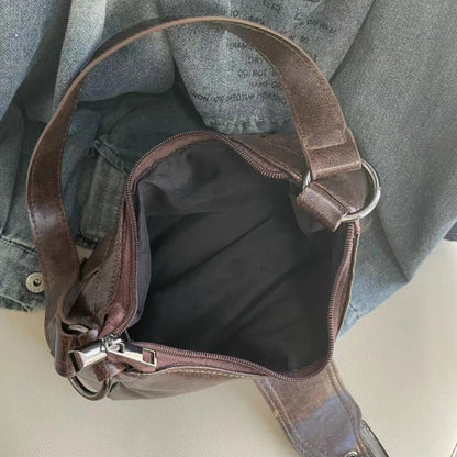 Vintage Leather Shoulder Mini Bag Y2K Wasteland Style - Smarsty