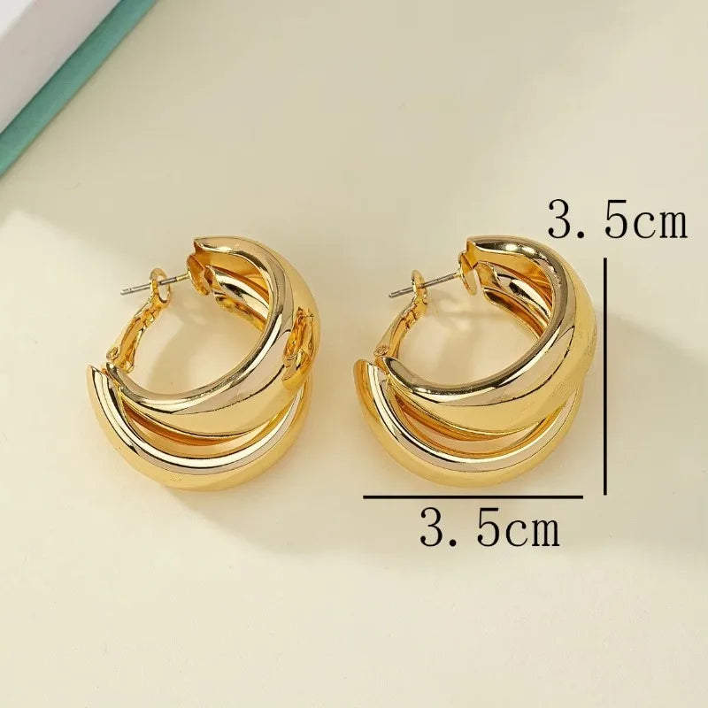 Chunky Hoop Earrings Gold Double Ring Statement Bold - Smarsty