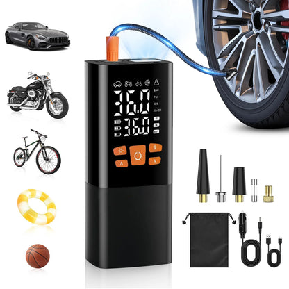 Tire Inflator Portable Air Compressor, Air Pump for Car Tires with LED Lights&Pressure Gauge for Auto, Motorcycles, Bikes, Balls