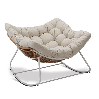 Outdoor Rocking Chair, Patio Wicker Egg Chair, Indoor Comfy Oversized Papasan Chair with Padded Cushion for Front Porch, Garden