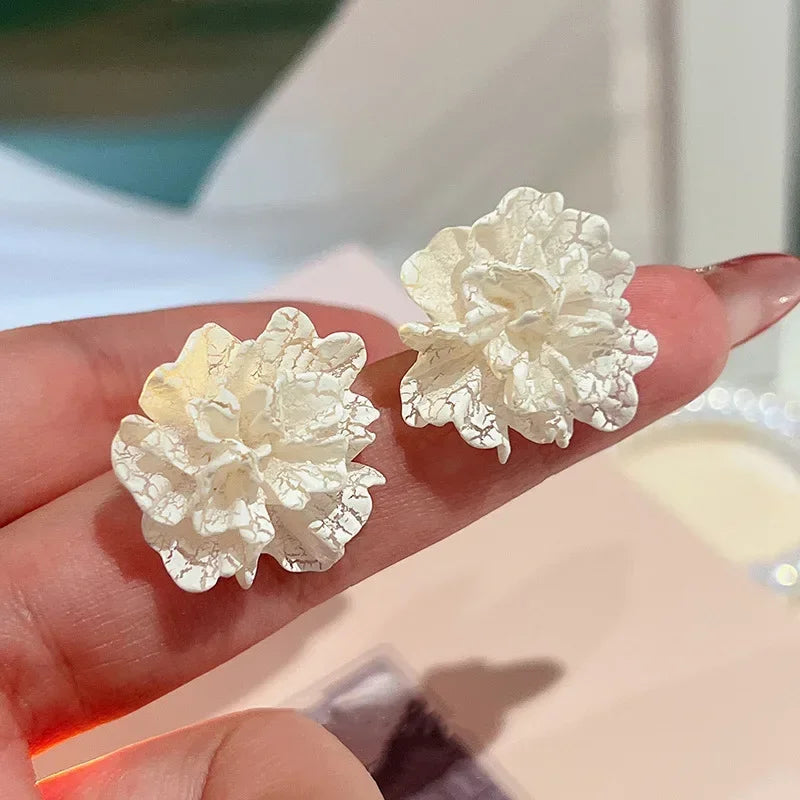 Enamel Flower Stud Earrings Cute Crystal Five Petal - Smarsty
